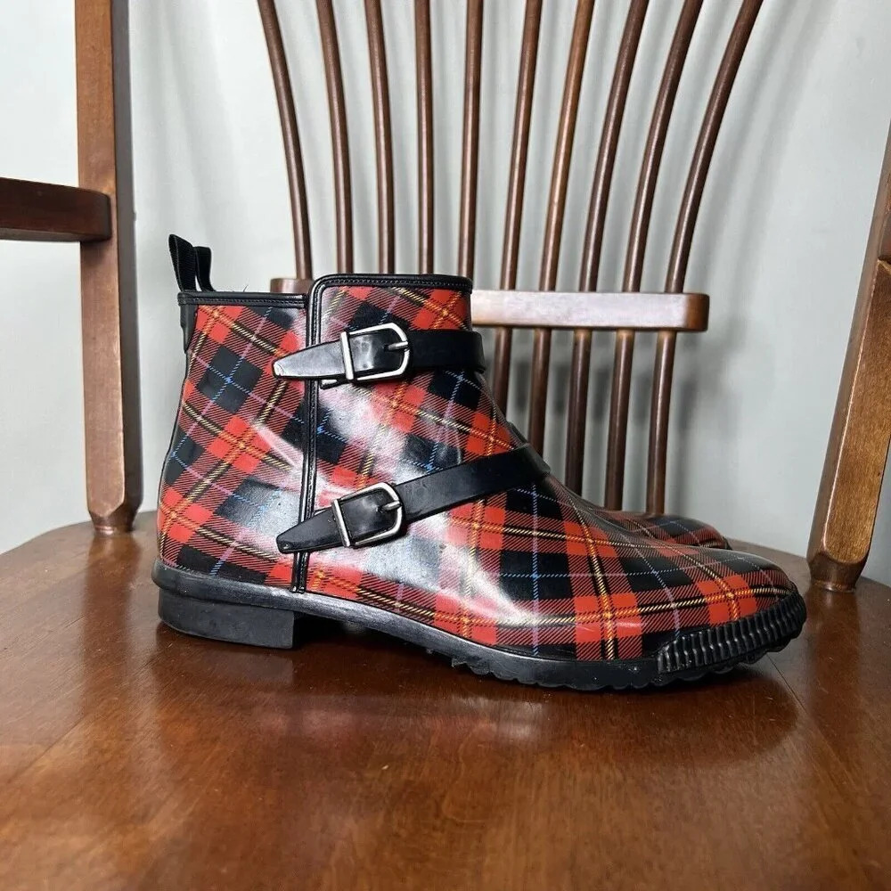 Cougar Royale Red Plaid Rain Boots Hand Crafted Fall Autumn Booties Sz 8 View 3